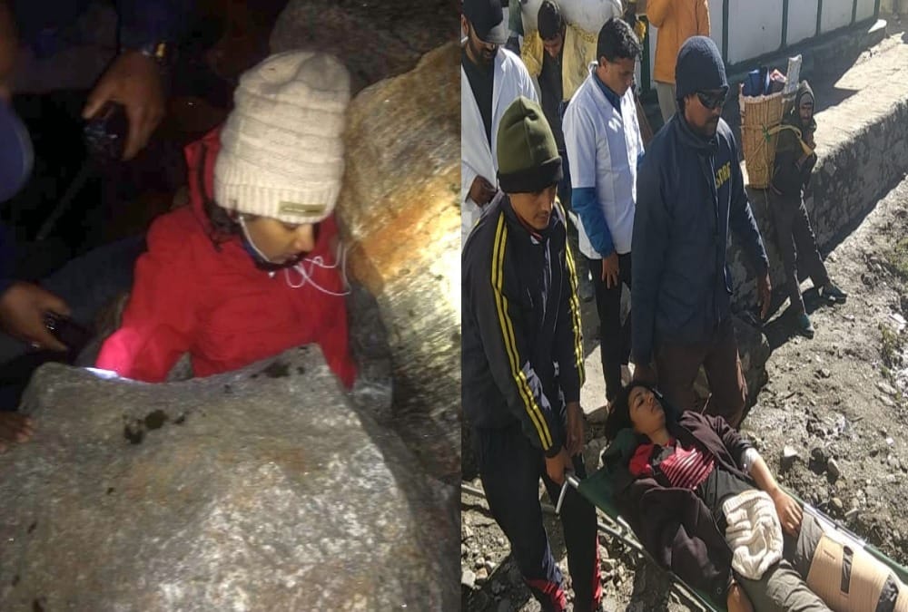 Girl stuck between boulder in Chorabari tal sdrf team rescue
