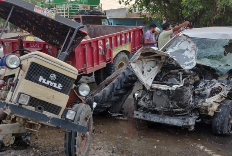 wine smugglers car hits tractor trolly, lady died
