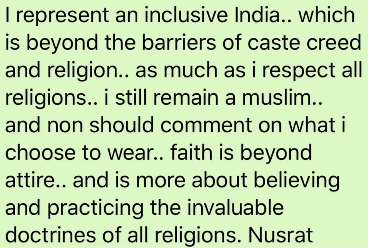 Nusrat Jahan slams trolls for sindoor remarks says I represent inclusive India