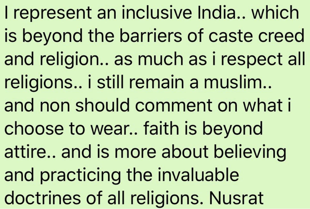Nusrat Jahan slams trolls for sindoor remarks says I represent inclusive India