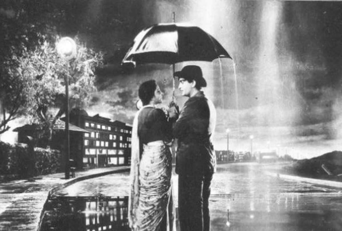 bollywood film scene shot in thunder, lightning and rain