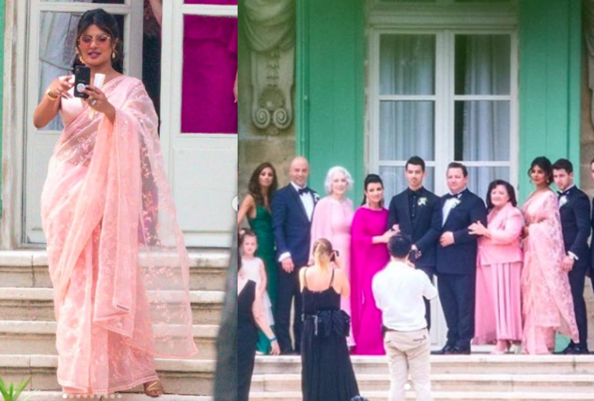 priyanka chopra jonas slay in saree look at joe jonas and shopie wedding