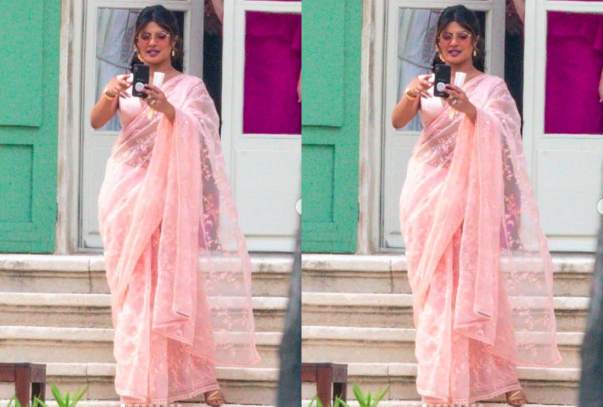 priyanka chopra jonas slay in saree look at joe jonas and shopie wedding
