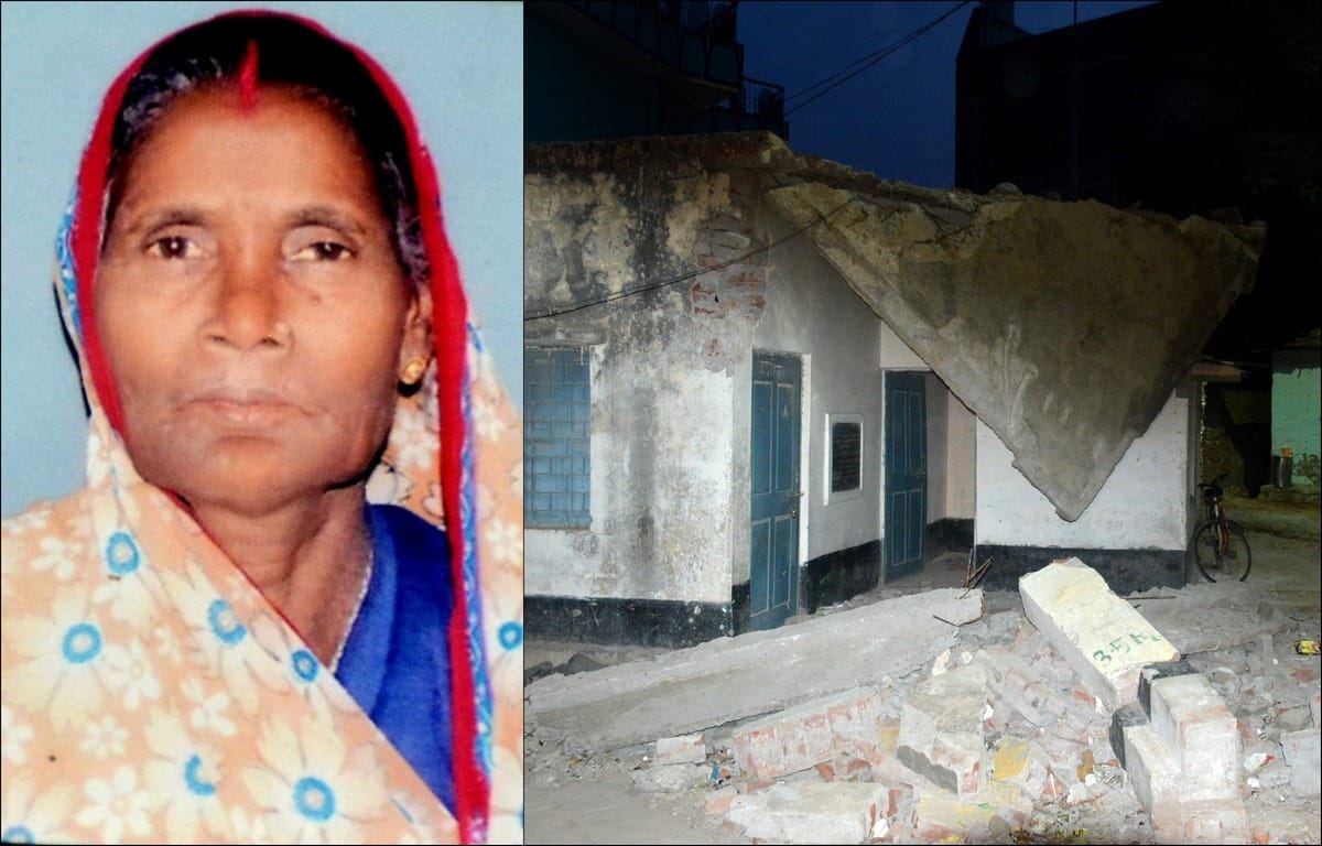 pillar and roof collapsed of shauchalaya on old woman died in varanasi