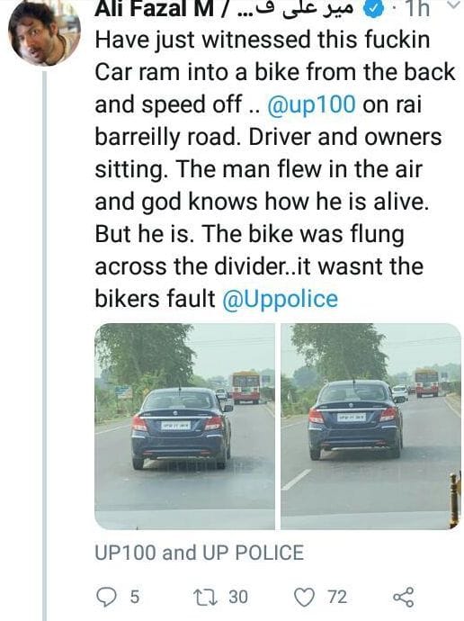 Actor tweet about an accident