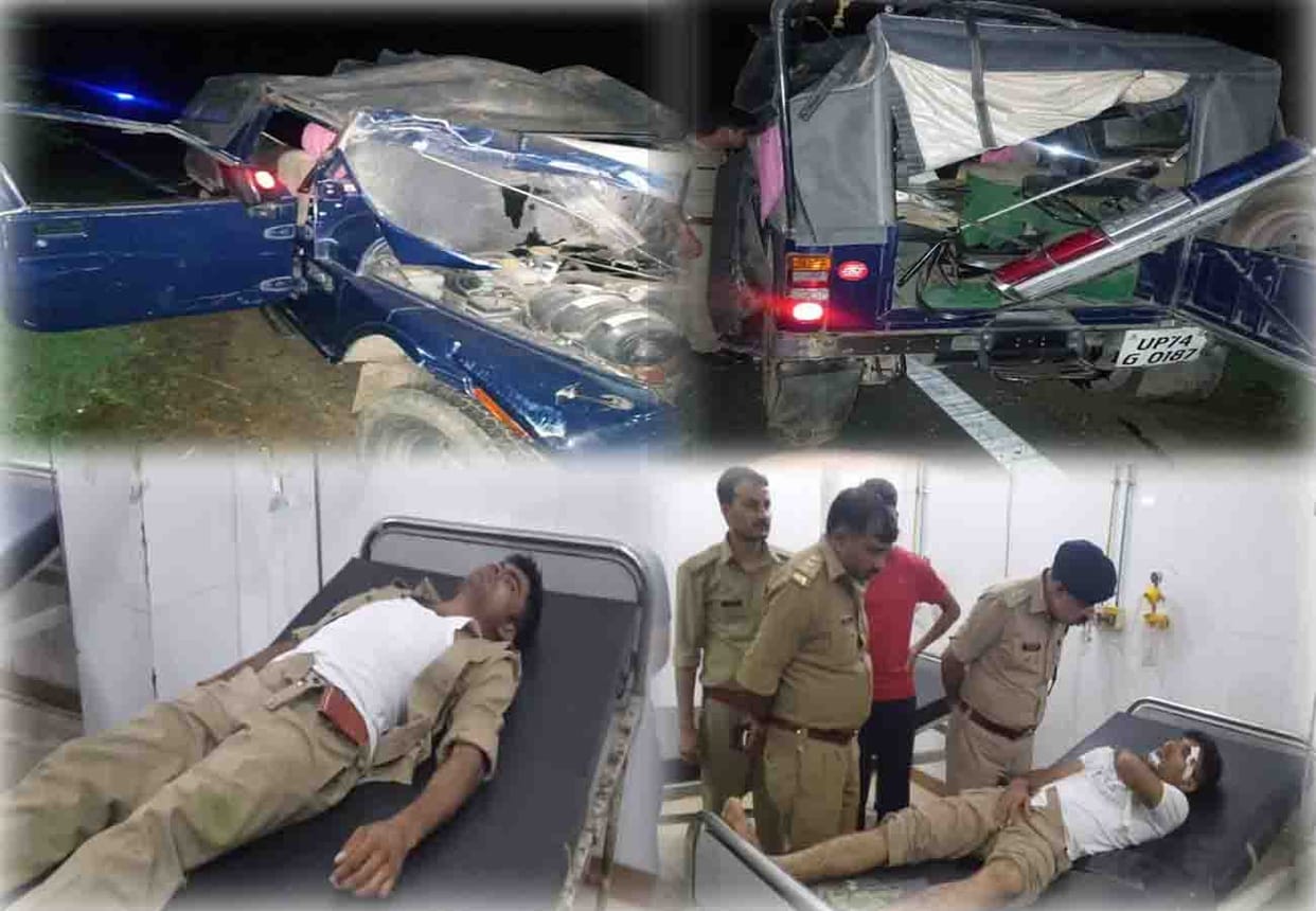 police jeep accident in kannauj, one died and four injured