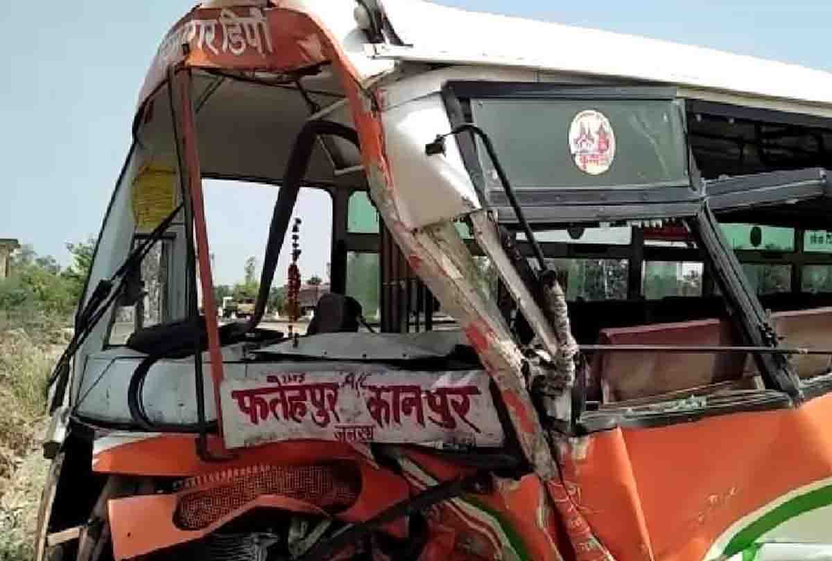 bus accident with dcm in fatehpur 20 injured