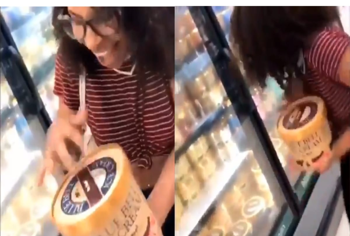 Women licking ice cream and putting it back video viral