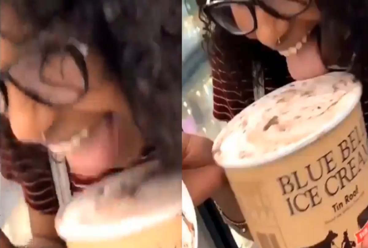 Women licking ice cream and putting it back video viral