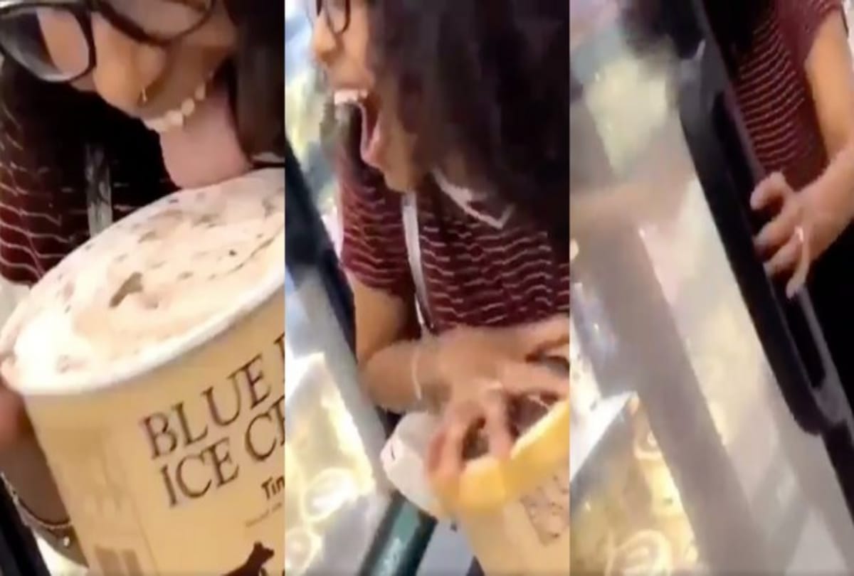 Women licking ice cream and putting it back video viral