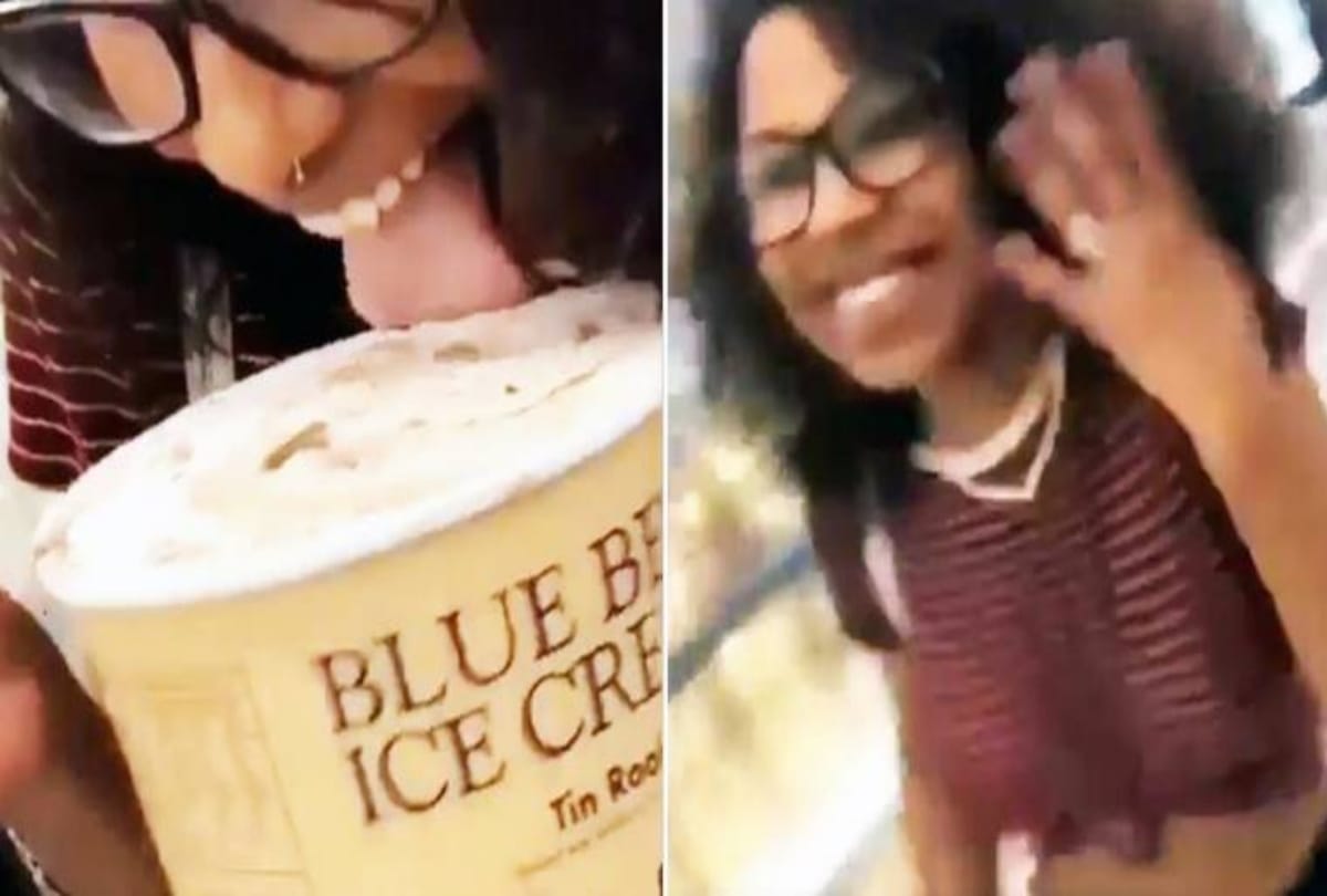 Women licking ice cream and putting it back video viral