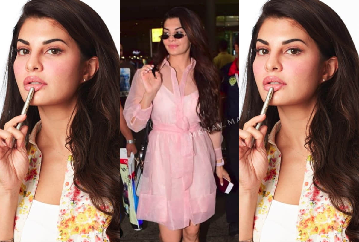 jacqueline fernandez airport look pink transparent dress stunning monsoon style