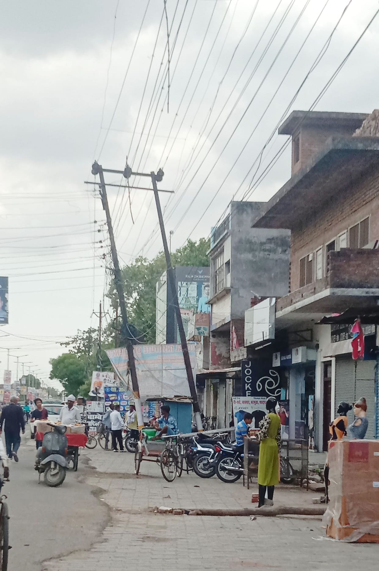 pole bent in city