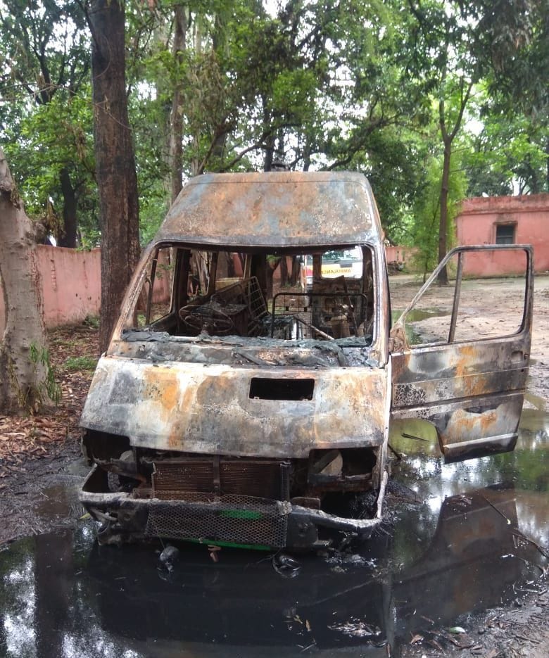 Burning ambulances stacked in CHC campus