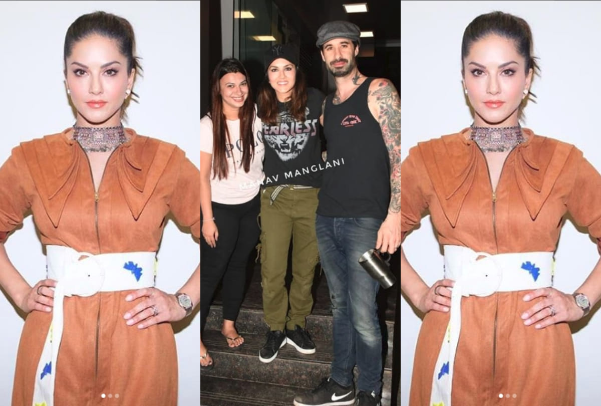 sunny leone black top khaki pants athleisure sporty look all stunning