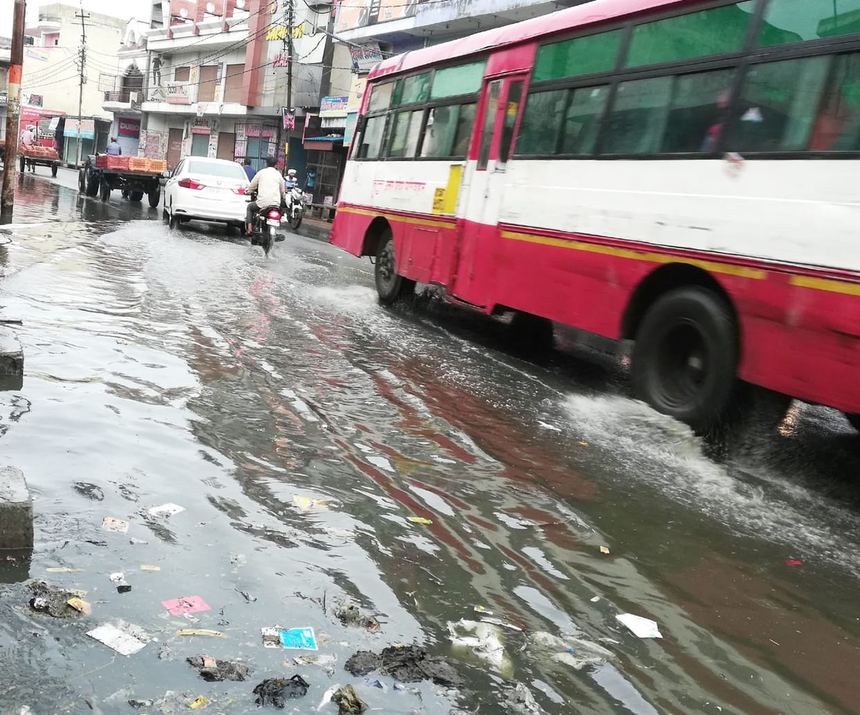 water store on the road due to heavy rain