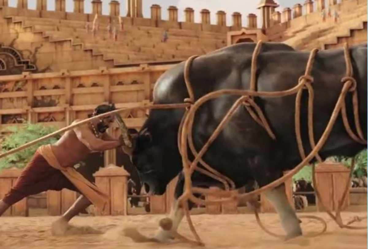 baahubali bull fight scene shot with vfx effect
