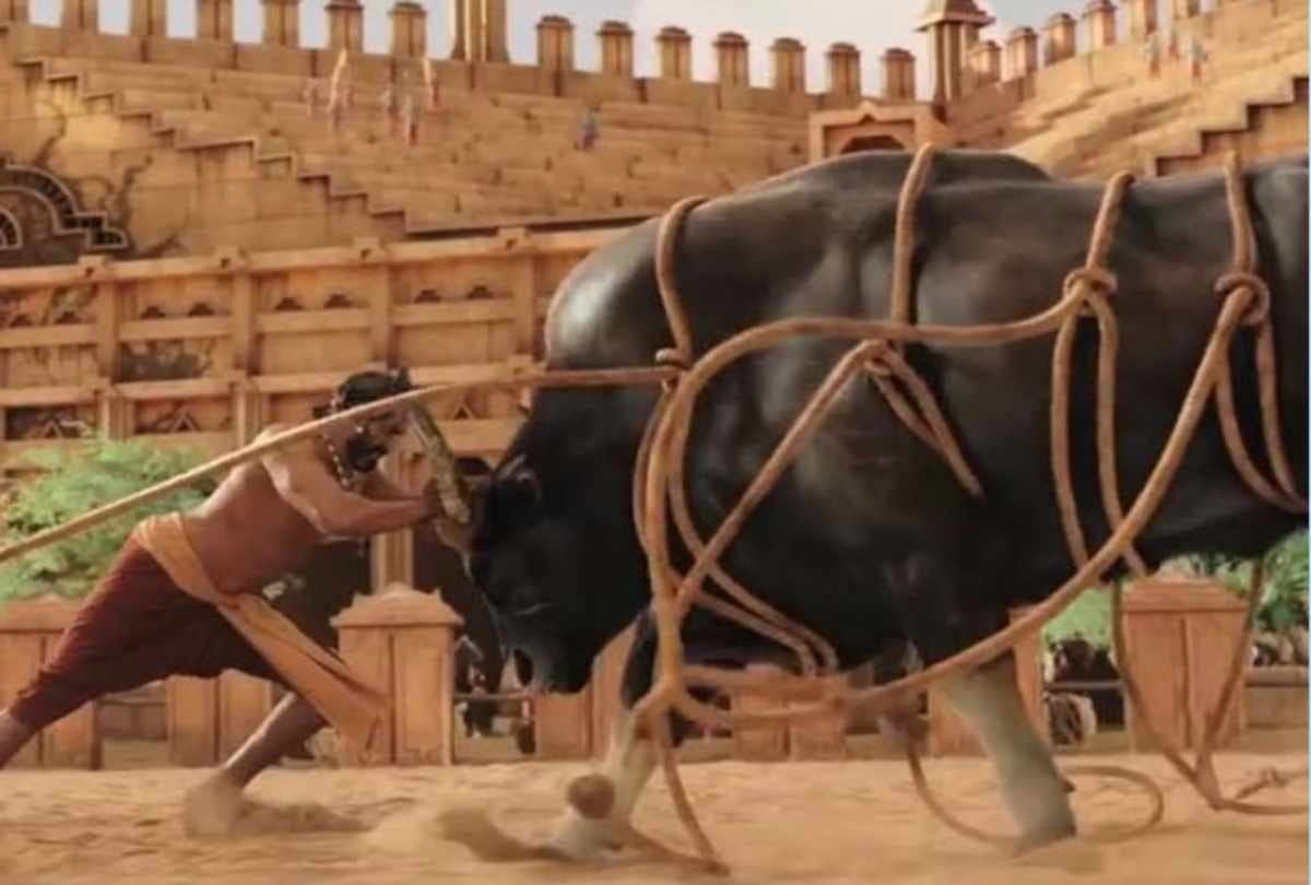 baahubali bull fight scene shot with vfx effect