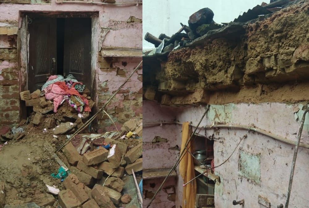 Roof of a home collapsed in aliganj in Lucknow.