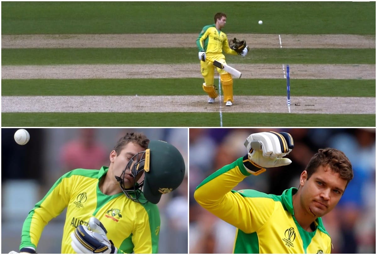bouncer from Archer struck Carey head and the helmet came off into his hands with a cut on his chin
