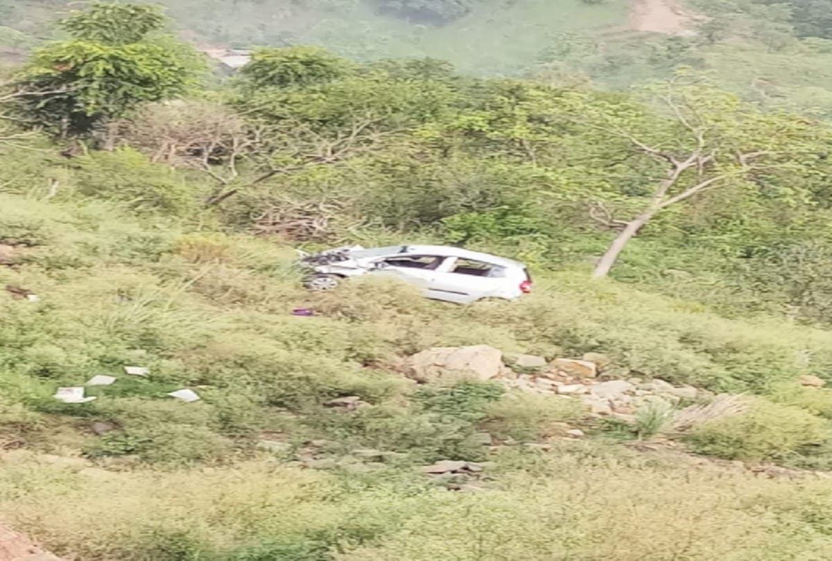 mother and son died after car fell into deep trench at bilaspur