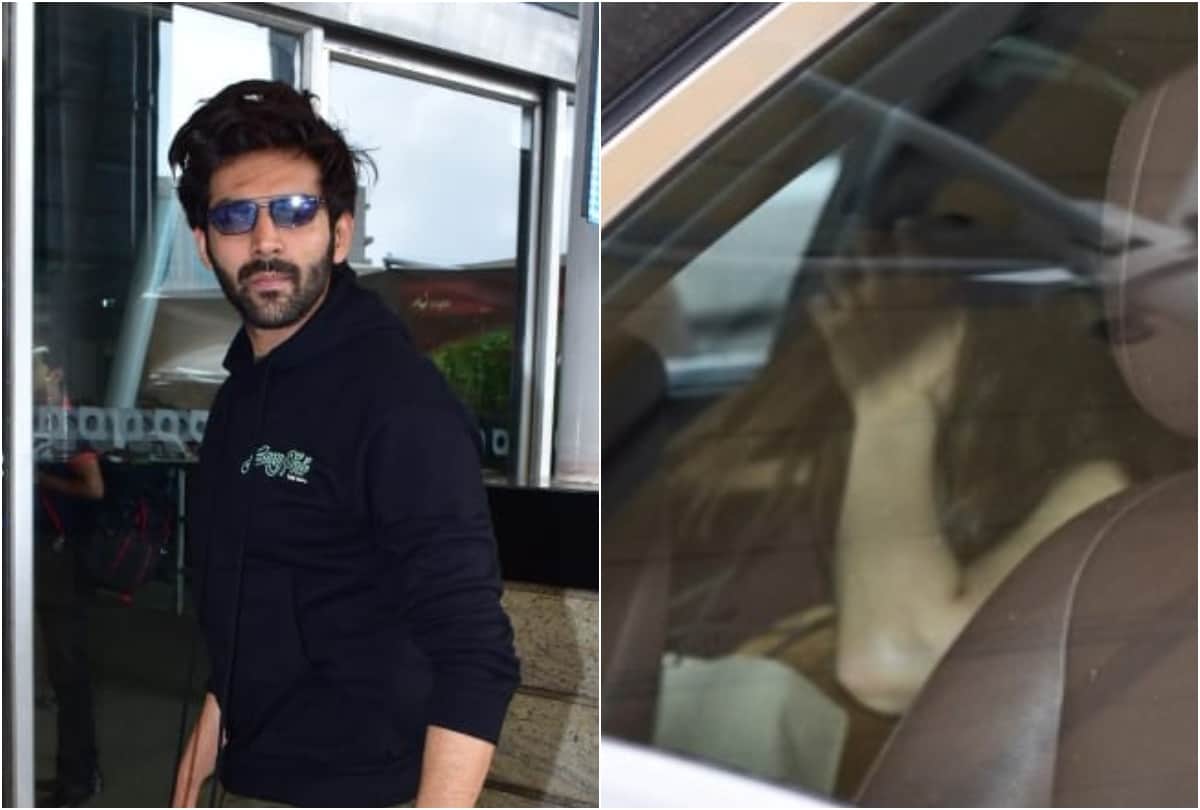 kartik aaryan spot with sara ali khan at the airport