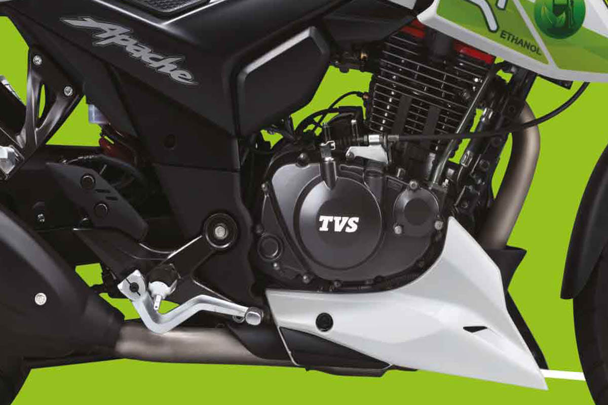 A motorcycle powered by ethanol offered by TVS Motor
