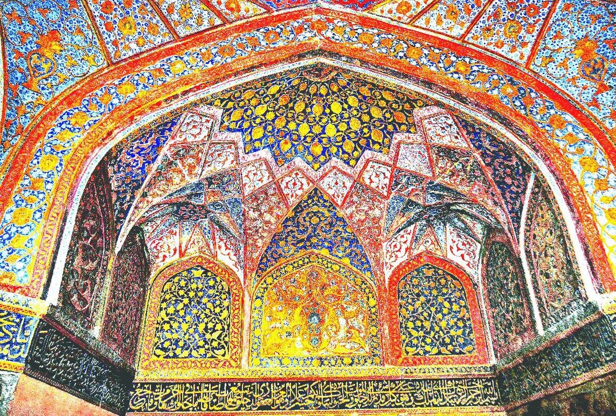 golden painting of Akbar's Tomb and etmaddaula ka makbara in agra