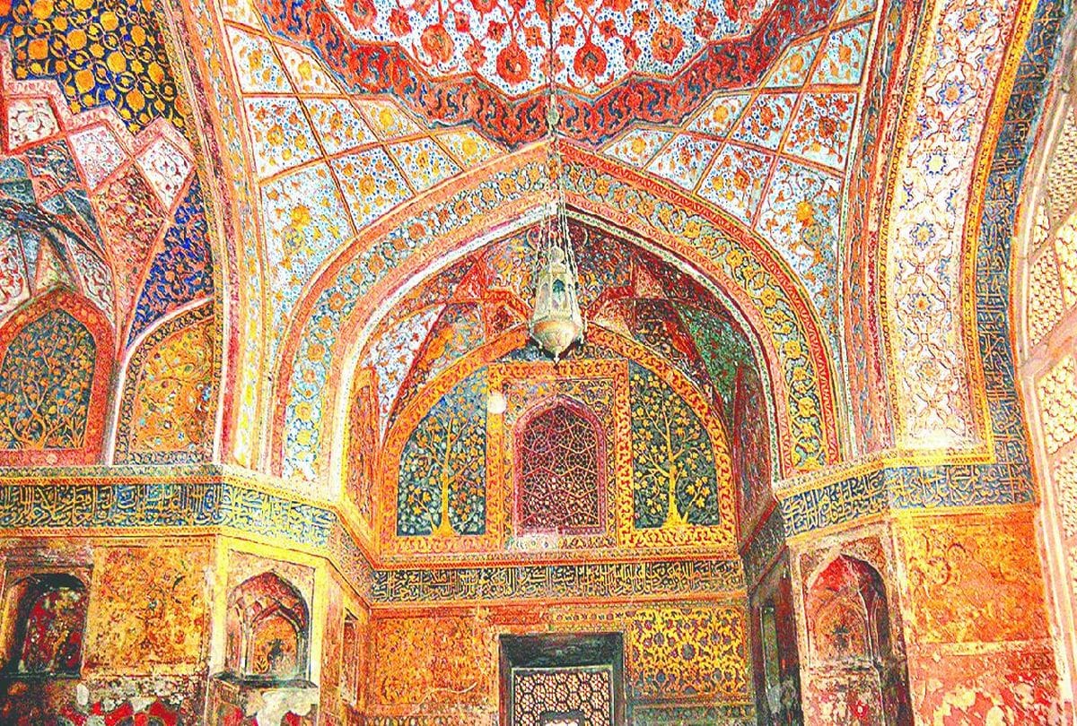 golden painting of Akbar's Tomb and etmaddaula ka makbara in agra