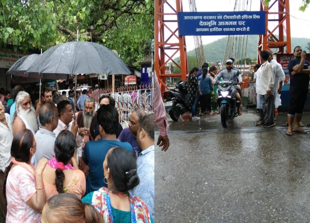 Public Protest against Lakshman jhula bridge blocked for tourist in rishikesh