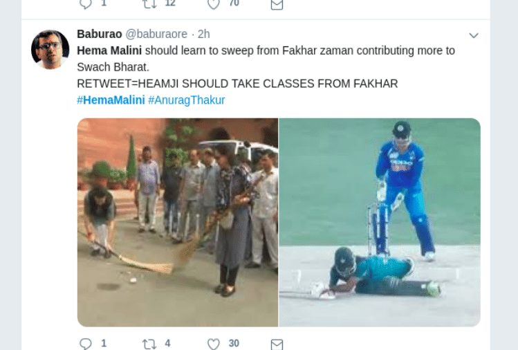 hema malini sweeping skills during swachh bharat abhiyan twitter trolled