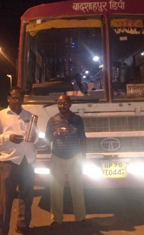 Checking of buses started, along with tea given to drivers