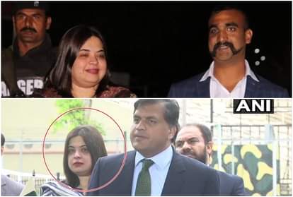 विंग कमांडर अभिनंदन व मोहम्मद फैसल के साथ खड़ी फरीहा बुगती