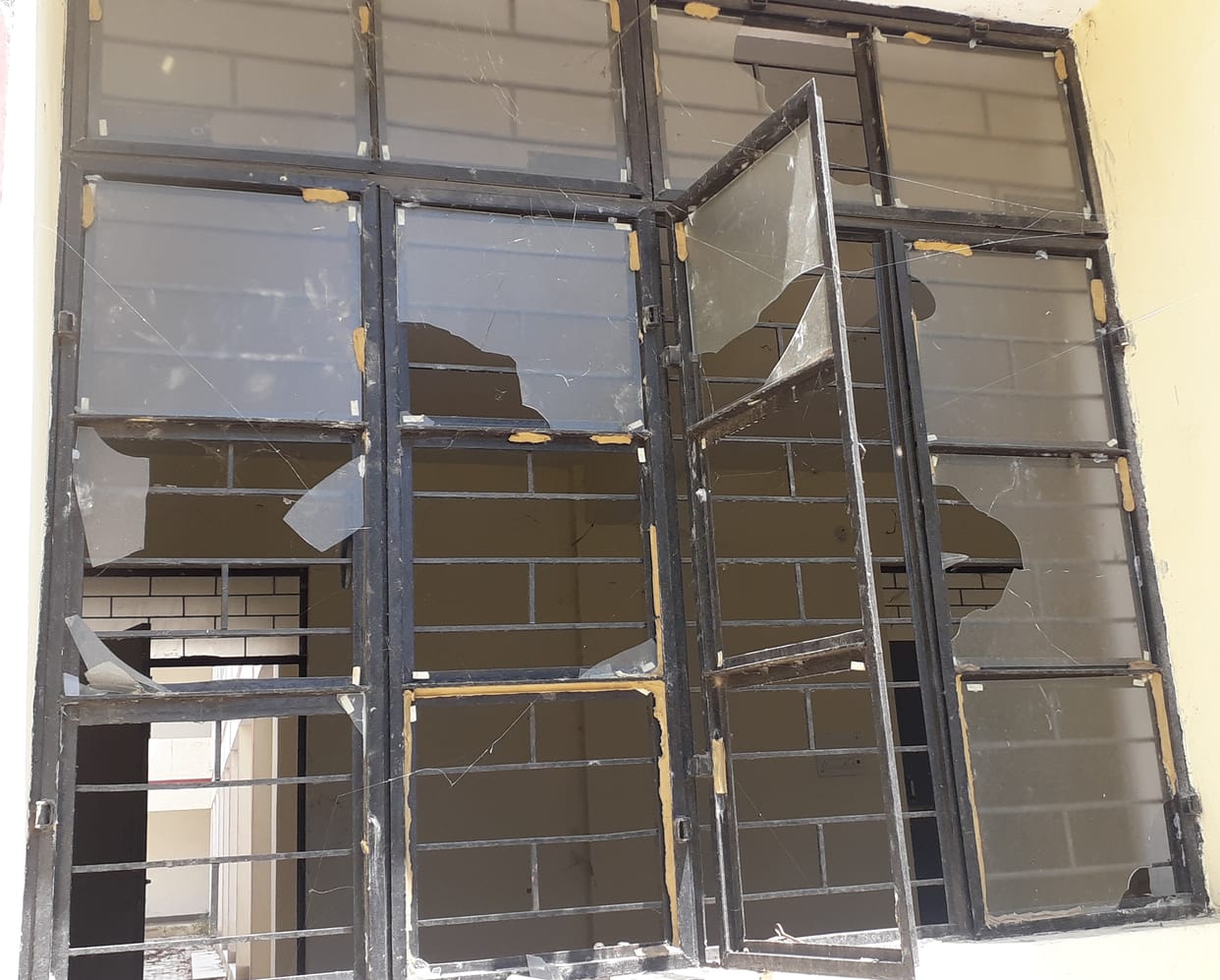 The windows of Suwala's newly built college building were broken
