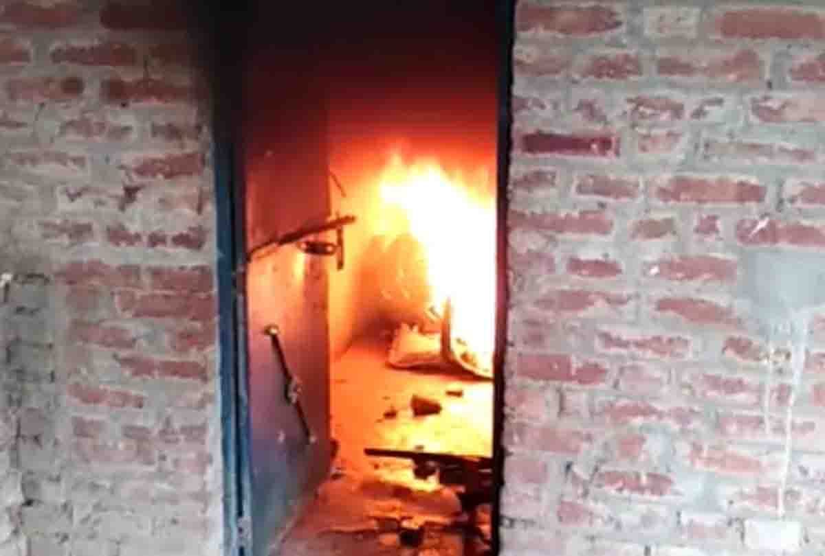 uncontrolled crowded put fire In madrassa room found meat