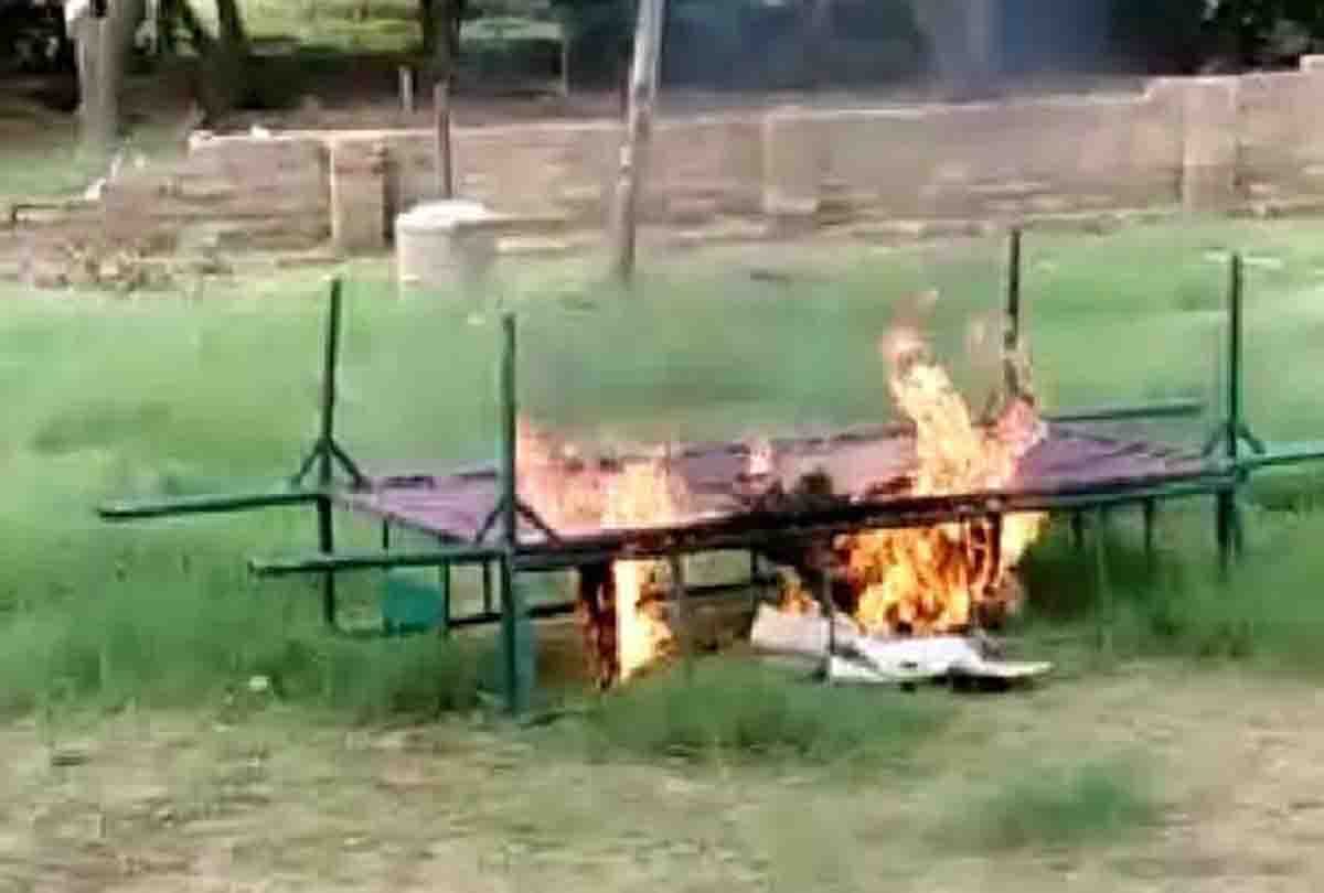 uncontrolled crowded put fire In madrassa room found meat