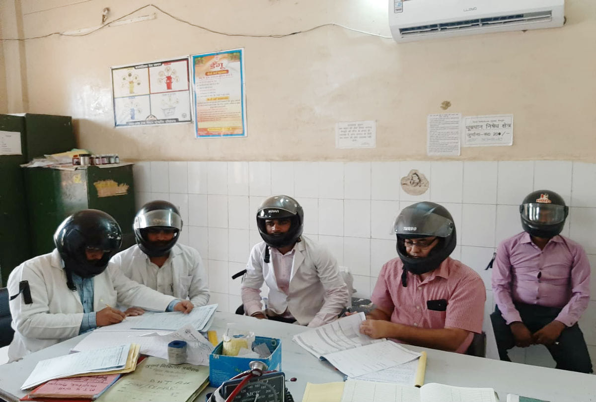 hospital wears helmet during duty in mainpuri