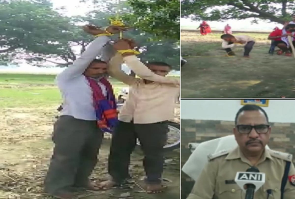 Father & son thrashed & made to do sit ups by locals of a village in Prayagraj