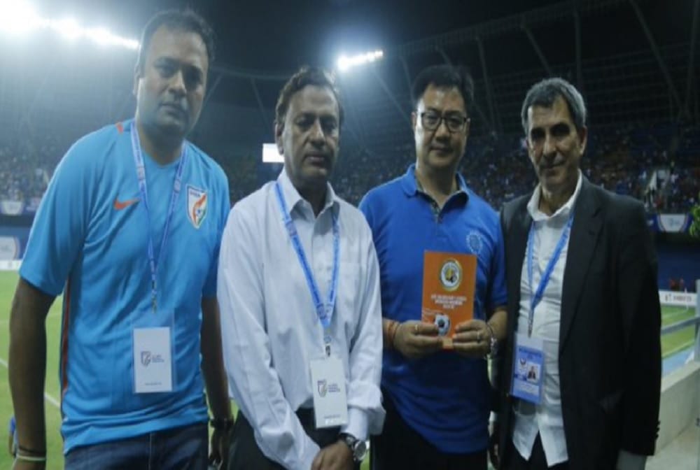 Sports minister kiren rijiju launches AIFF Golden Baby Leagues handbook