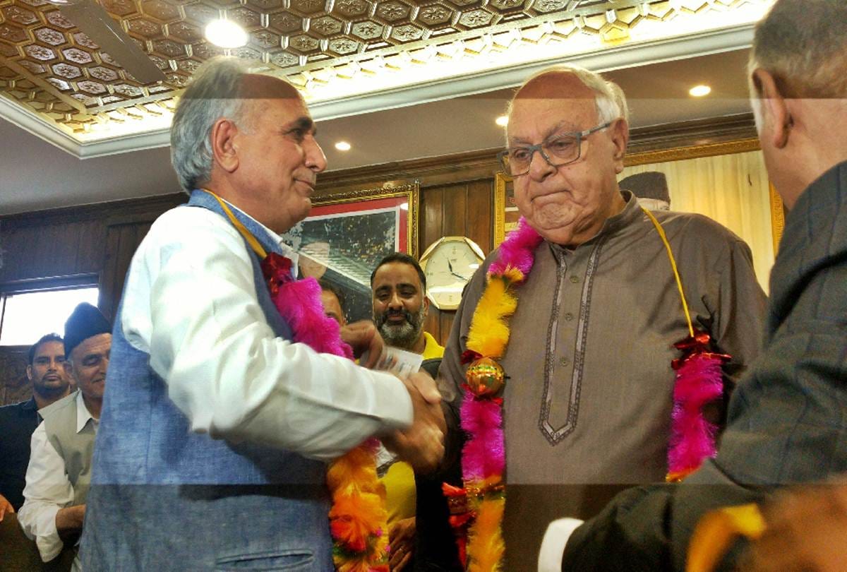 Former minister and PDP leader mohammad khalil band Join NC in presence of Farooq Abdullah