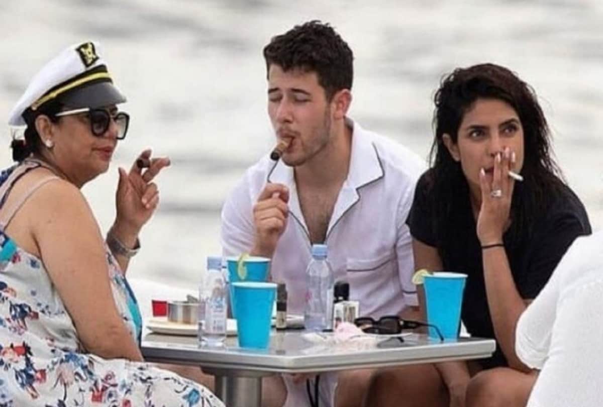Priyanka Chopra Nick Jonas along with mother Madhu Chopra smoking in Miami beach