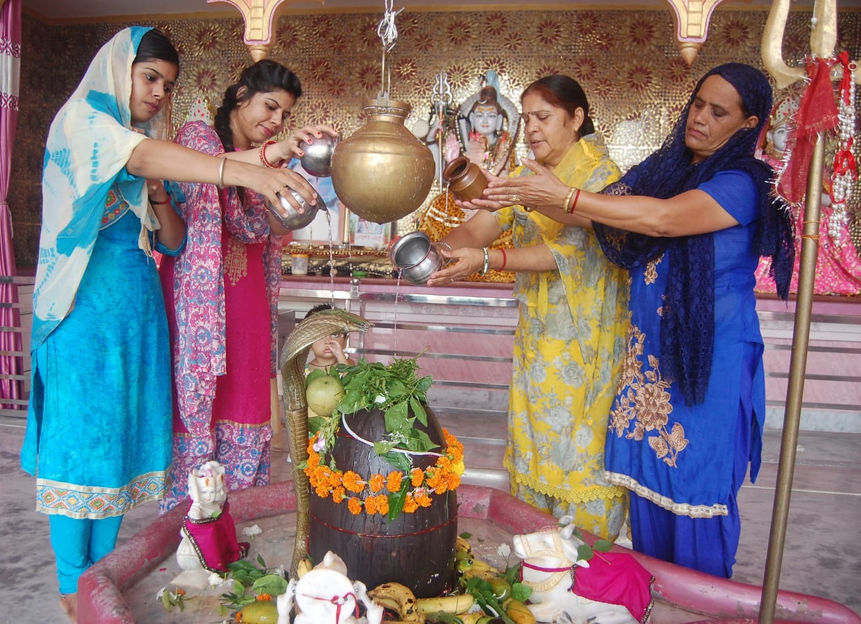 crowd of pilgrims in temples on the occasion of saawan