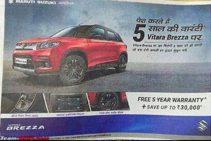 hyundai venue and mahindra xuv300 rival maruti vitara brezza offered with 5 years warranty