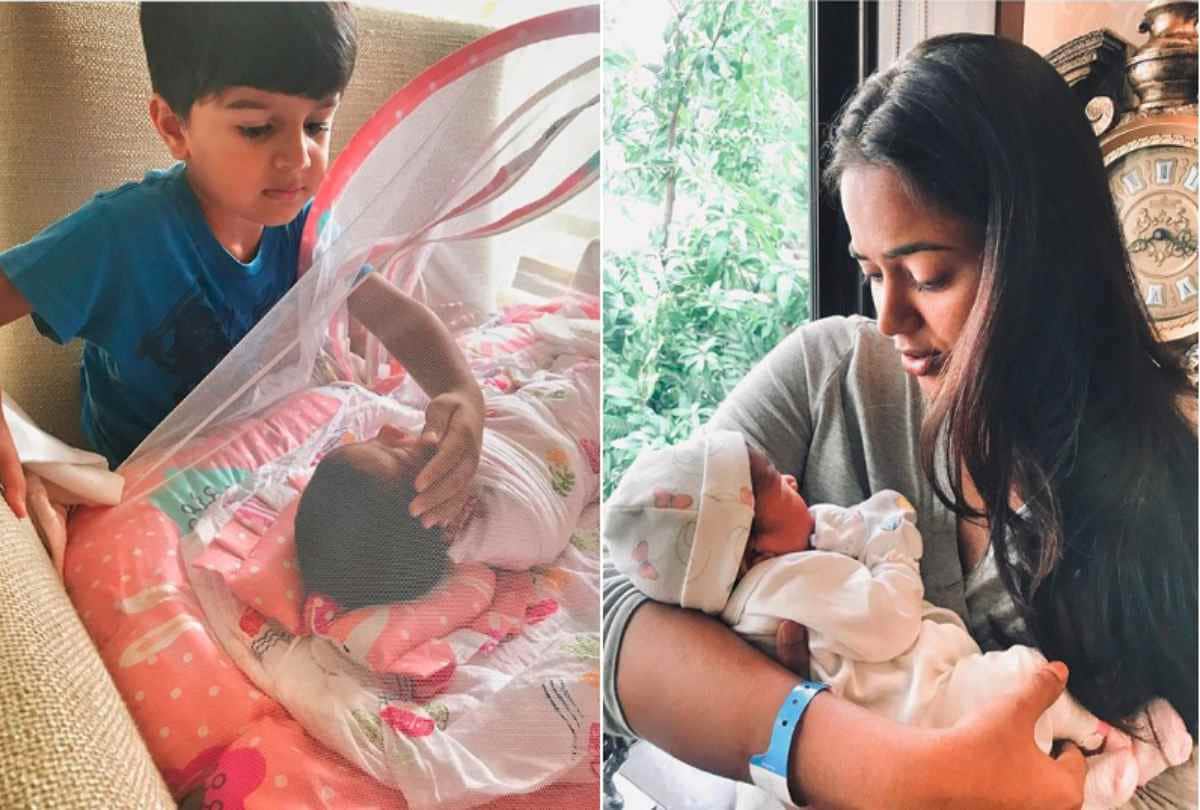 sameera reddy share a photo of his son hans with daughter
