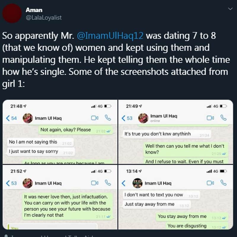 Imam ul Haq apologises for online scandal involving multiple women, Pcb rebuked