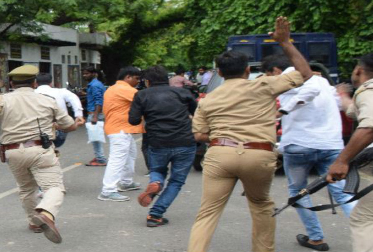 Student Protest at dr bhimrao ambedkar university Police lathi charge