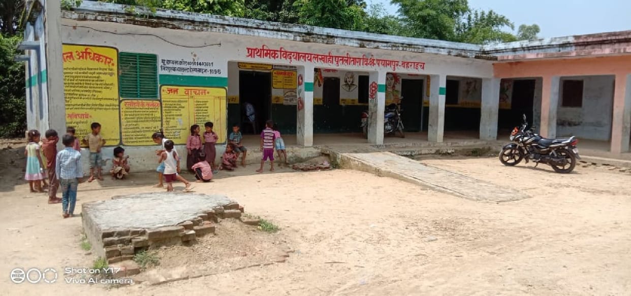 students studying at shabby School building
