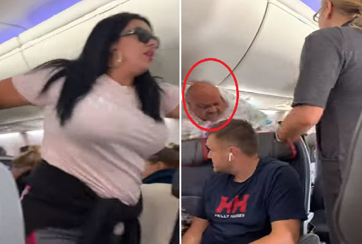 wife hits husband with laptop on plane in Miami Video viral on social media