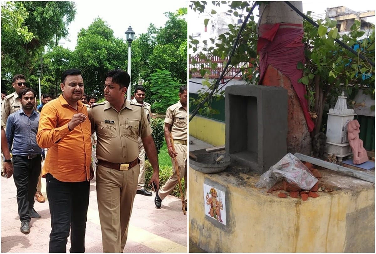 anti social element brakes hanuman statue in aligarh bajrang dal protest