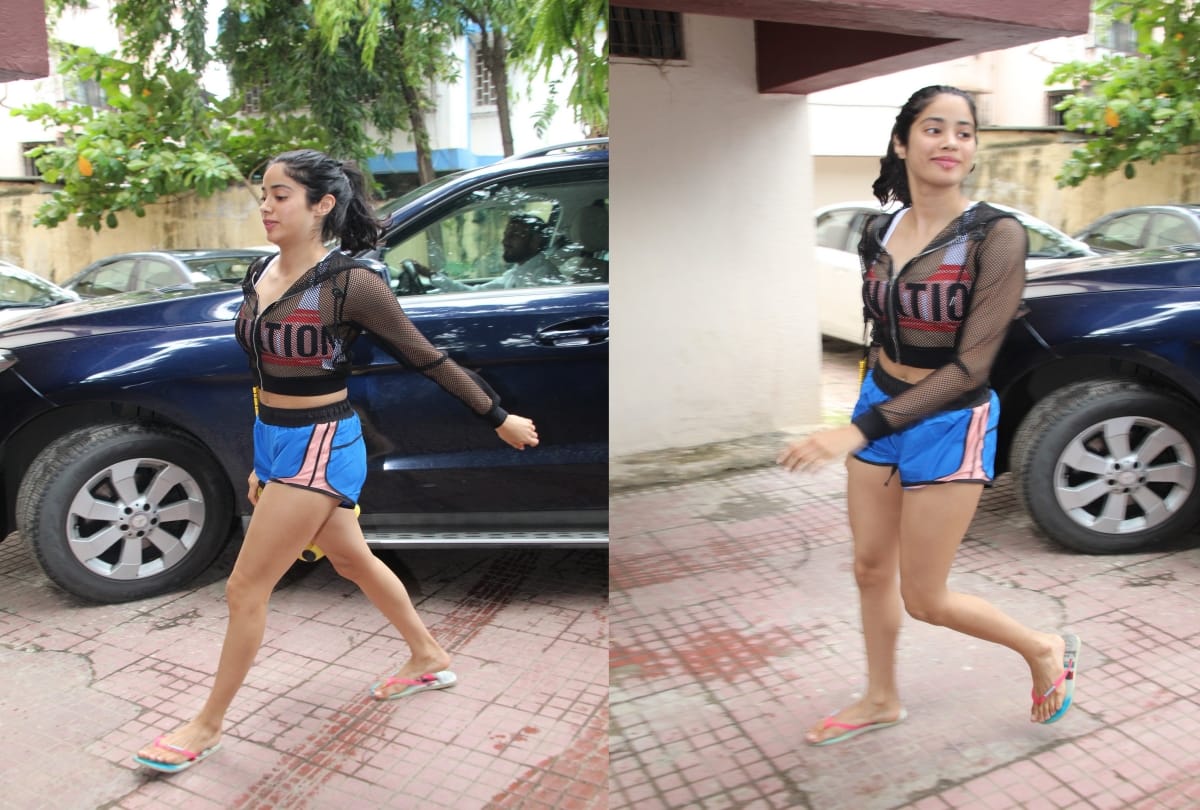 Janhvi Kapoor looks super hot in crop top with a transparent black pullover